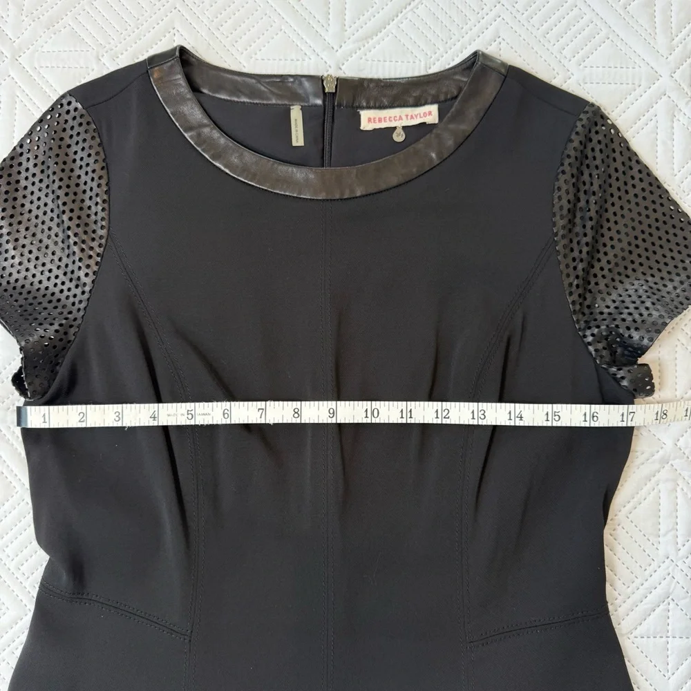 Rebecca Taylor A-line Leather Crew Neck And Laser Cut Sleeves Mini Dress Size 10